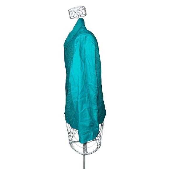 Beautiful Chico's Green Cotton Button-Front 3/4 Sleeve Mesh Overlay Jacket Size - Picture 2 of 9